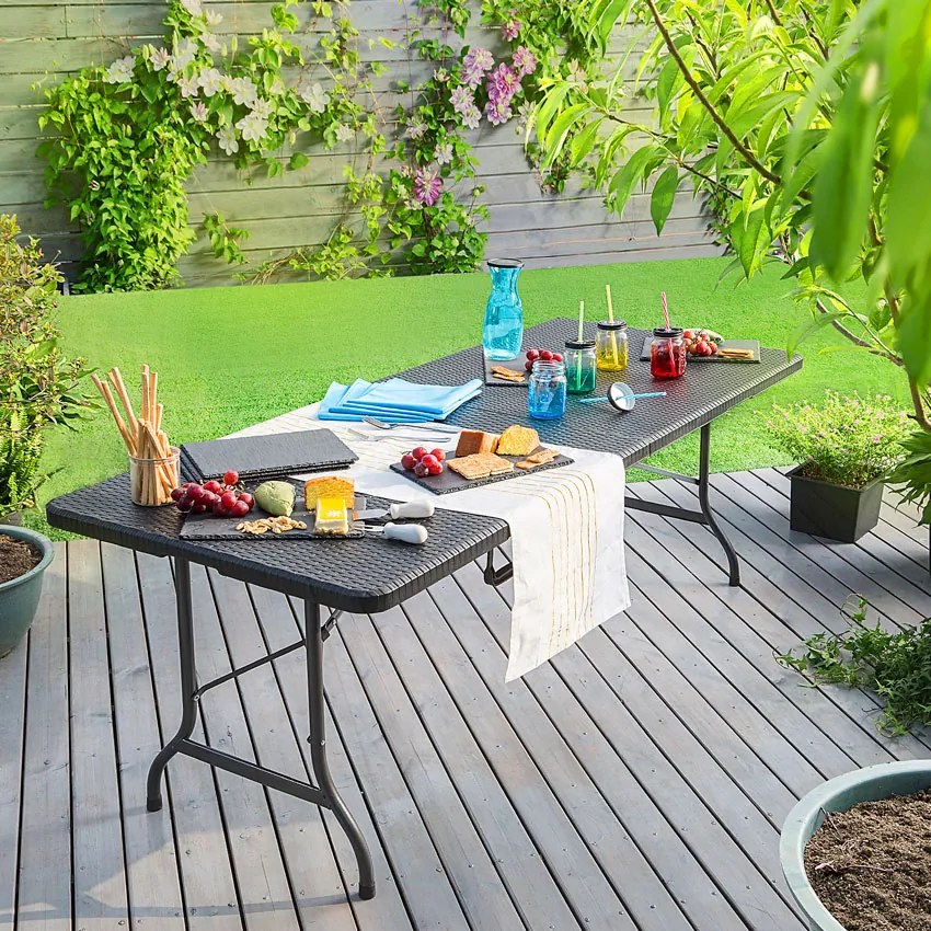 Casaria® Rattan asztal 180x75x73 cm - fekete