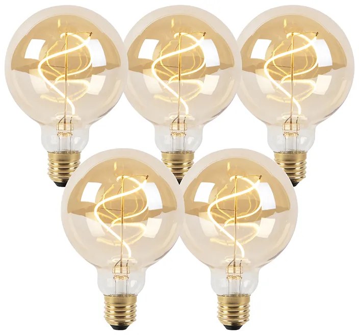 5 db-os készlet E27 szabályozható LED spirális izzó G95 arany 4W 270lm 2100K
