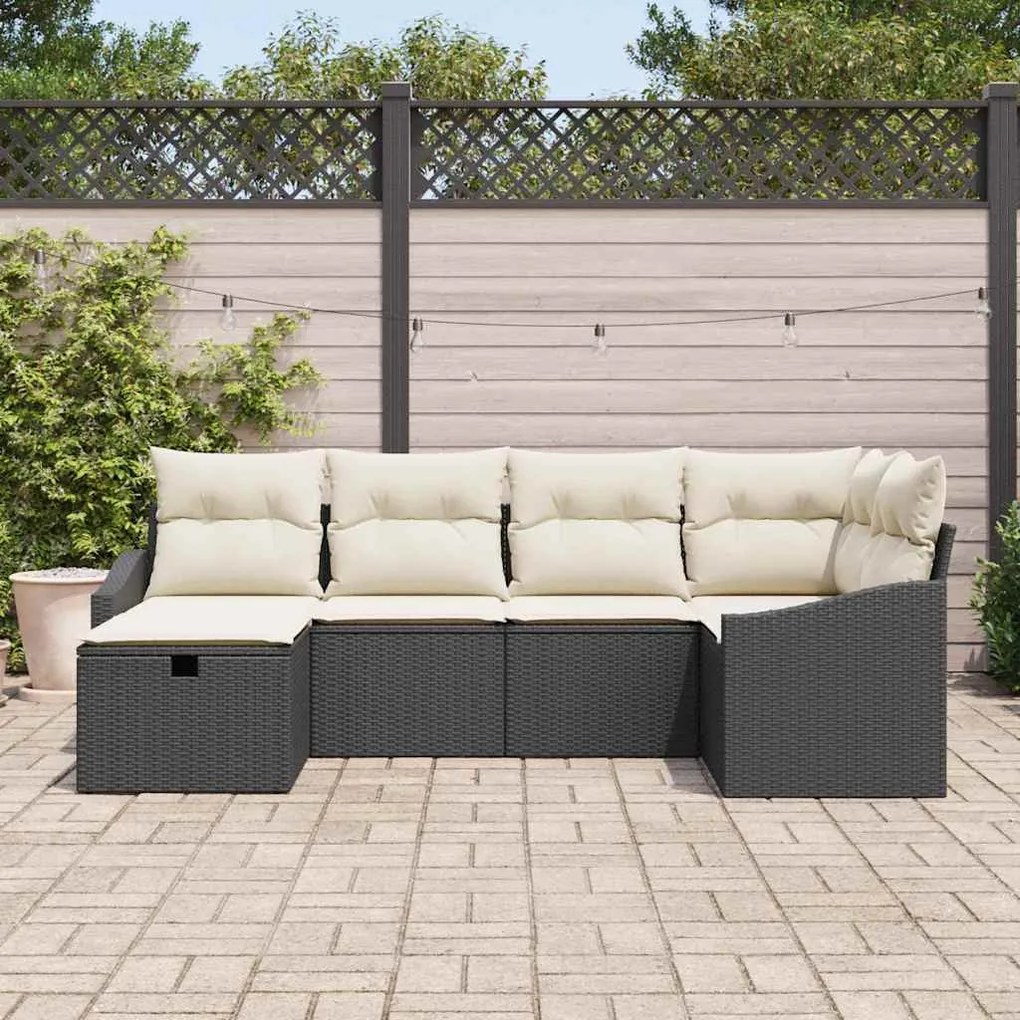 Kerti Kanapé Szett 6 pcs Fekete 55 x 62 x 69 cm Poli rattan