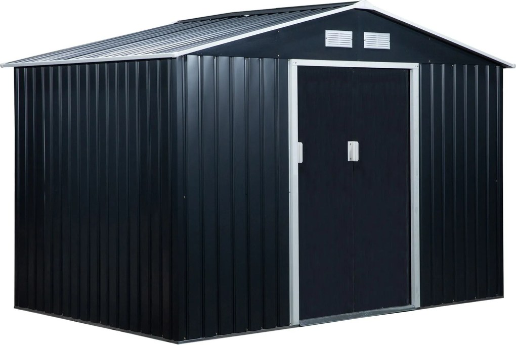 Outsunny 4,9 m²-es Kerti Tároló, Tetős Kerti Ház, Kicsúsztatható Ajtó, Alapozás, 277 x 195 x 192 cm, Horganyzott Acélból Készült, Időjárásálló Kerti S