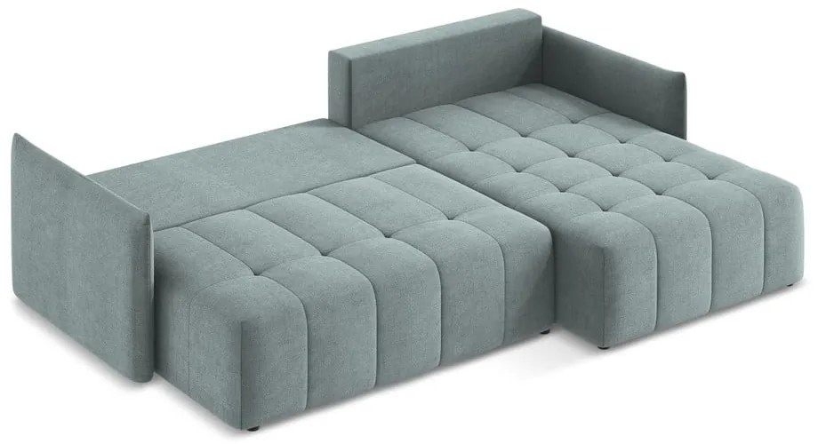 Kék kinyitható-tárolóhelyes sarokkanapé (jobb oldali-heverő résszel) Moku – Makamii