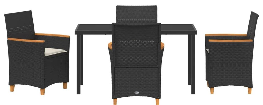 5 darabos kerti étkezőszett párnákkal, fekete poly rattan