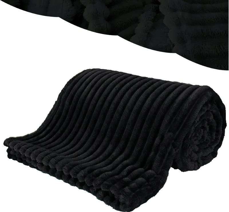 Takaró 160x200 Mikroszálas Dombornyomott Puha Ágytakaró Fekete csíkos