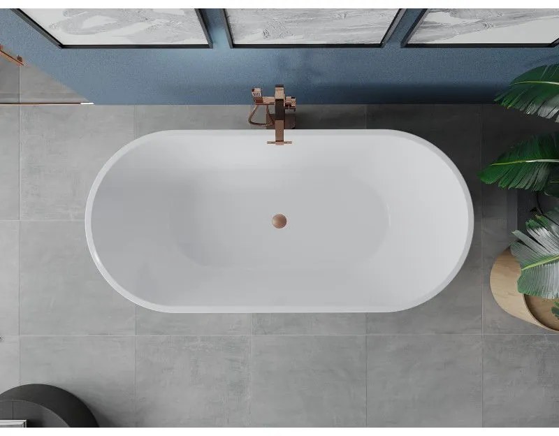 Mexen Luna, szabadon álló kád 150 x 75 cm, fehér-fekete, réz túlfolyó, 52031507575-65