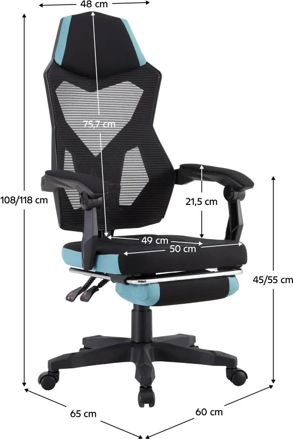 Irodai/gamer szék, fekete/neomint,  teherbírás 150 kg, JORIK NEW