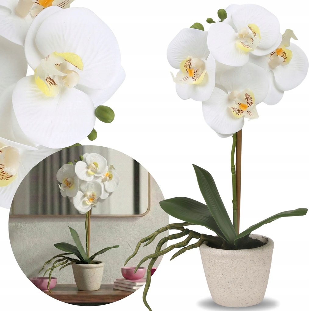 Mesterséges orchidea Fehér orchidea Cserépben Élő Dekoráció Prémium 30 cm