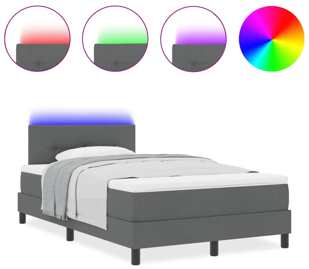 Box Spring Ágy Matrac & LED Sötétszürke 120x190 cm Szövet