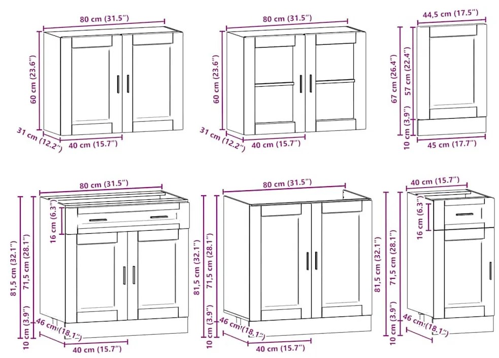 7 darabos konyhaszekrény szett Porto&quot; Fehér színű műfa&quot;