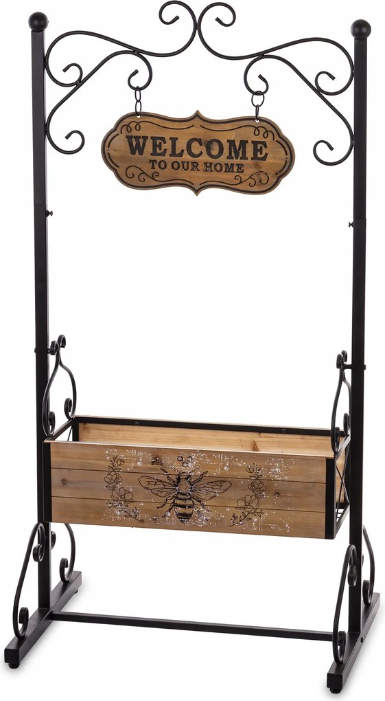 Virágtartó állvány doboz barna fém virágágyás rusztikus boho kert