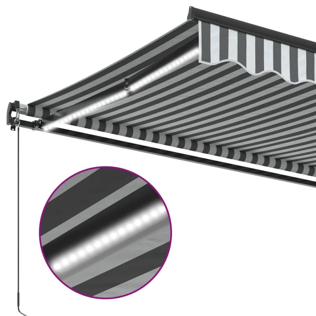 antracitszürke-fehér LED-es kézi napellenző 450 x 350 cm