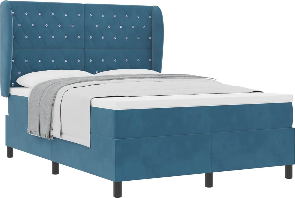 vidaXL Boxrugós ágy matracmal Sötét kék 190 x 140 cm Poliészter