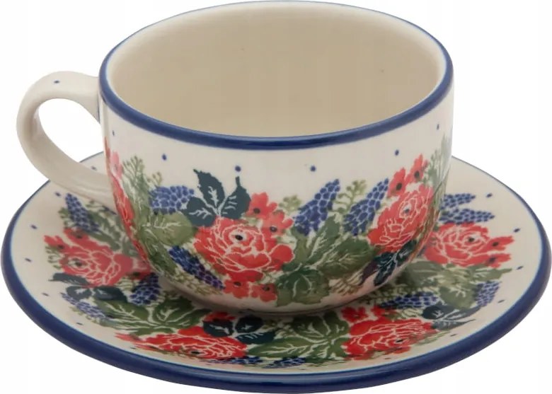 200 ml-es csésze csészealjjal Művészi kerámia Bolesławiec 1958 Virágok