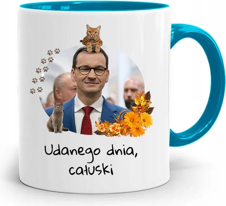 Kék Politikus Bögre Mateusz Morawiecki Miniszterelnök fényképes nyomtatással