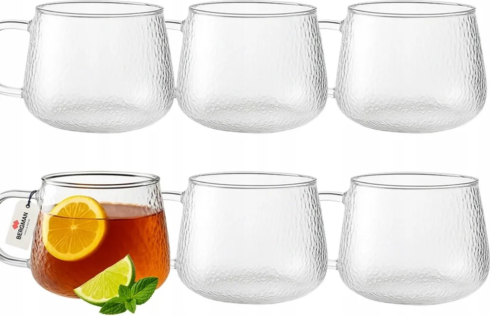 Csésze szett 420ml füllel üveg kávéscsésze latte tea 6 db-os