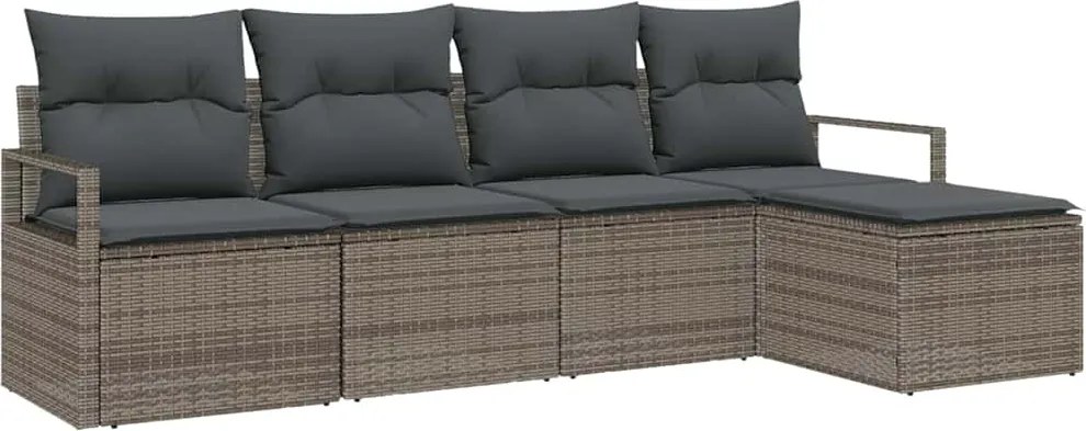 vidaXL Kanapé Szett párnával tárolóval 5 pcs Szürke polirattan