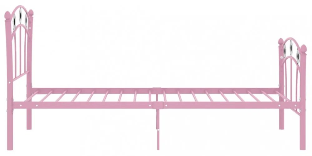 rózsaszín fém ágykeret focis dizájnnal 90 x 200 cm