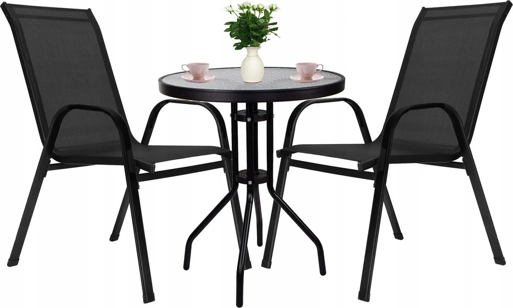 Kerti Bútor Szett Erkély Terasz Vízálló ASZTAL+2 Szék Fekete