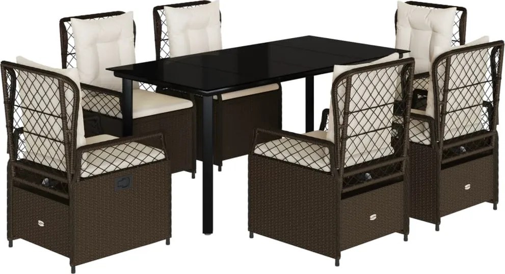 vidaXL 7 részes barna polyrattan kerti étkezőgarnitúra párnával