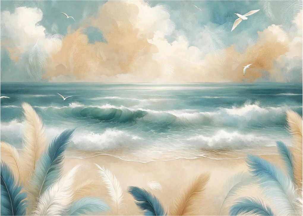 Üveg kép – Festett strand lágy színekben (70x50 cm)