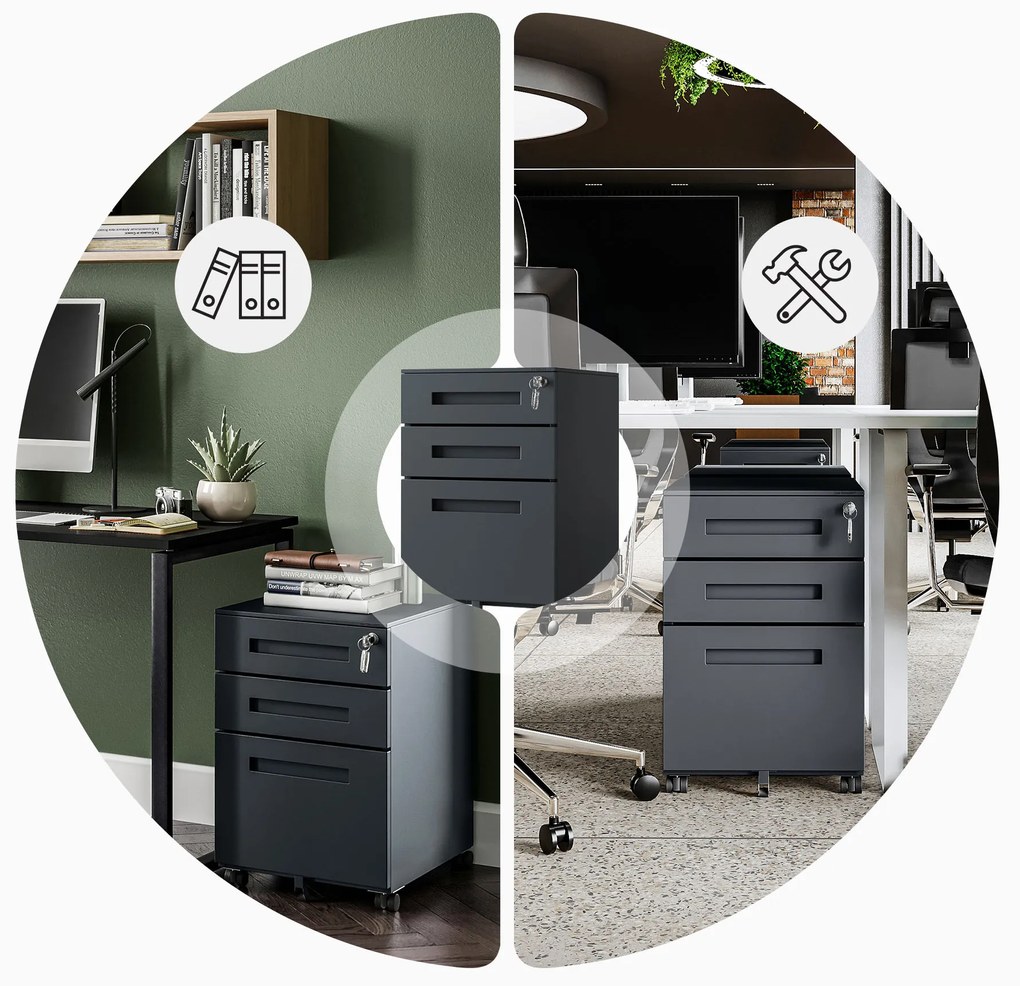 KATE görgős konténer íróasztal alá – 390 x 600 x 500 mm, antracit színű