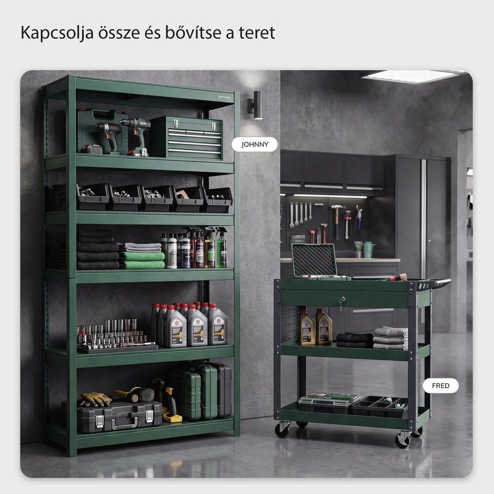 Műhelyi szerszámkocsi fiókkal, görgőkön, üvegzöld, 800x800x380 mm: FRED