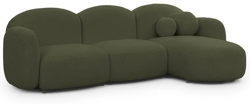 Zöld buklé sarokkanapé (jobb oldali-heverő résszel) Orbit – Ropez