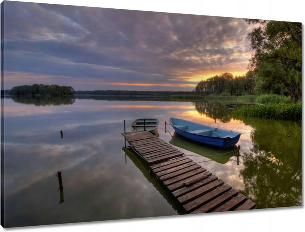 Vászonkép 90x60 Naplemente tó