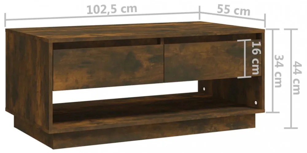 füstös tölgy színű szerelt fa dohányzóasztal 102,5 x 55 x 44 cm