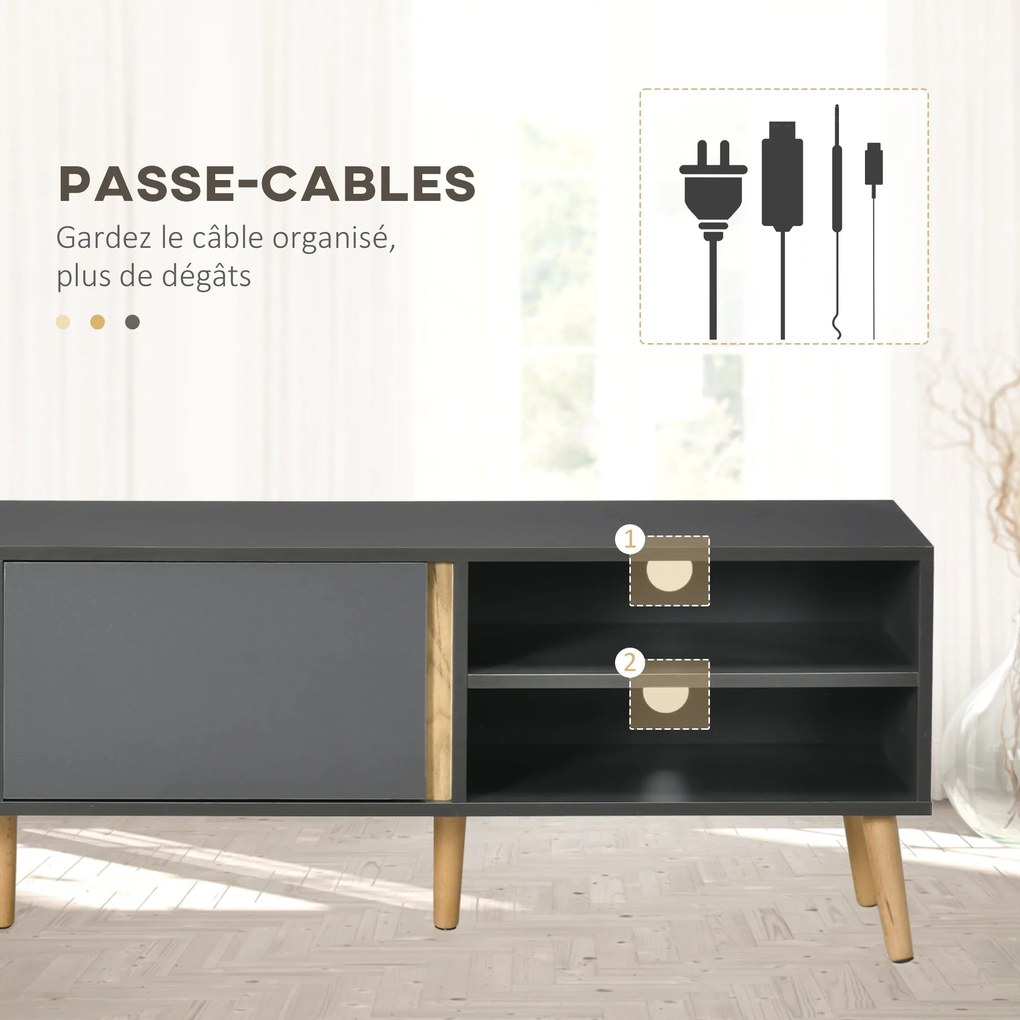 HOMCOM TV Állvány TV Pad 55 hüvelykes TV-hez Északi Stílus 2 Ajtóval 2 Polccal Kábeltartóval 150 x 35 x 45 cm Sötétszürke | Aosom