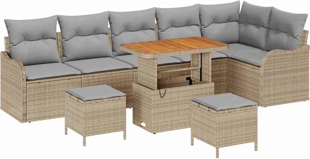 vidaXL Kerti Kanapé Szett párnával 9 pcs Bézs polirattan