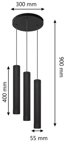 LED Csillár zsinóron TUBA 3xGU10/4,8W/230V fekete