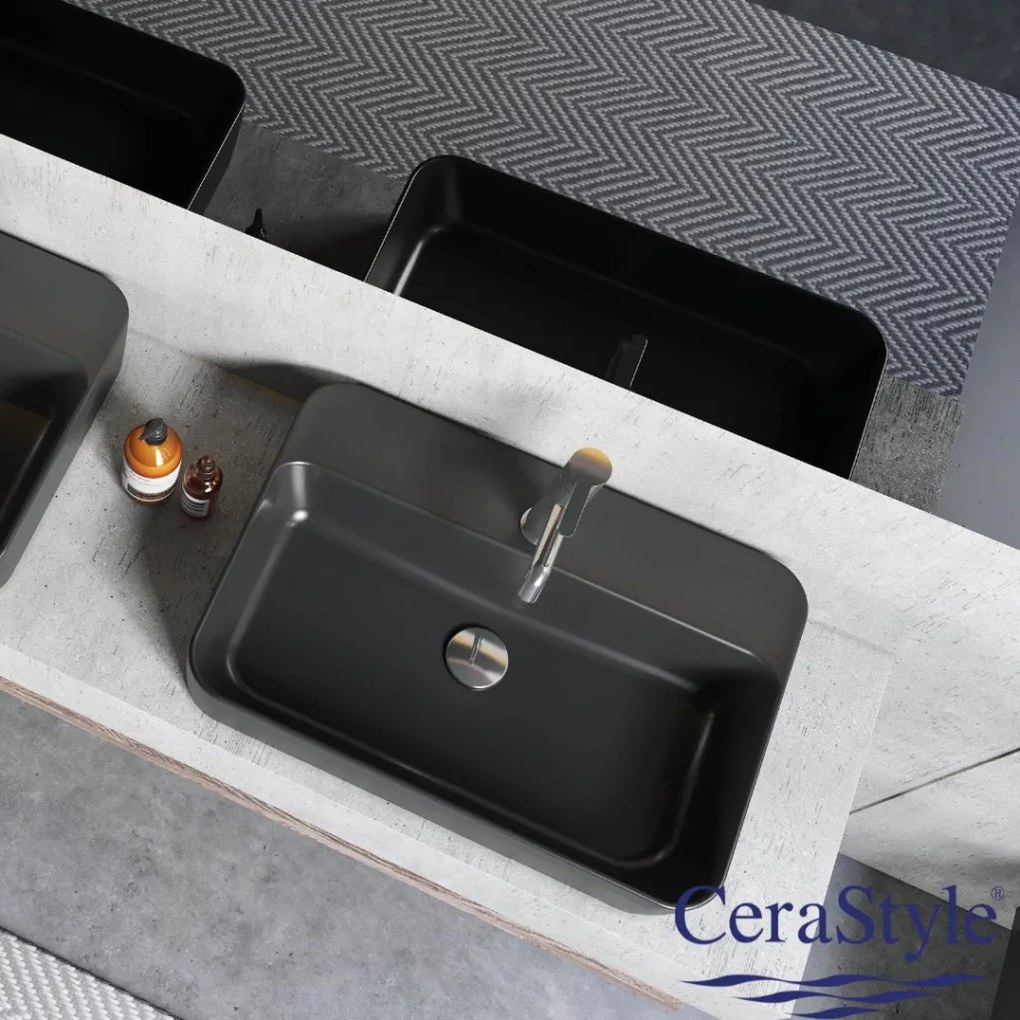 CeraStyle ONE - PULTRA ültethető - Top Counter - porcelán mosdó - - MATT FEKETE - 46 x 42 cm