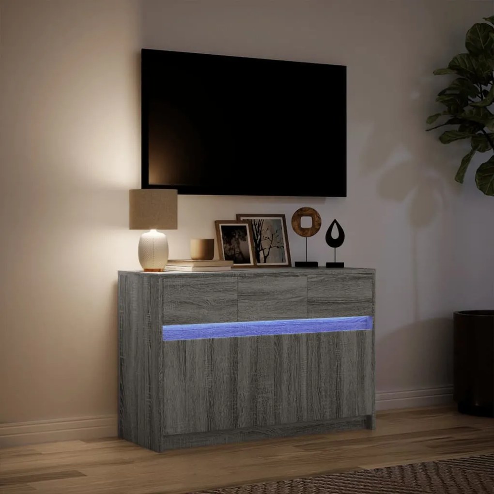 szürke sonoma színű szerelt fa LED-es TV-szekrény 91x34x61 cm