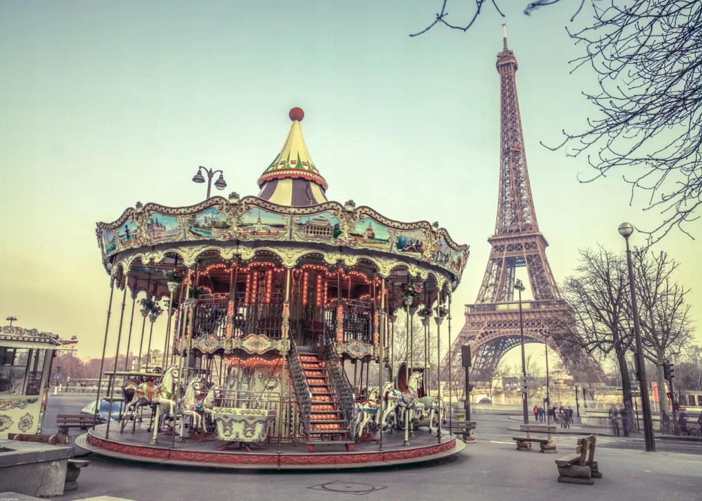 Poszter 70x50cm Körhinta és Eiffel-torony 2, Assaf Frank