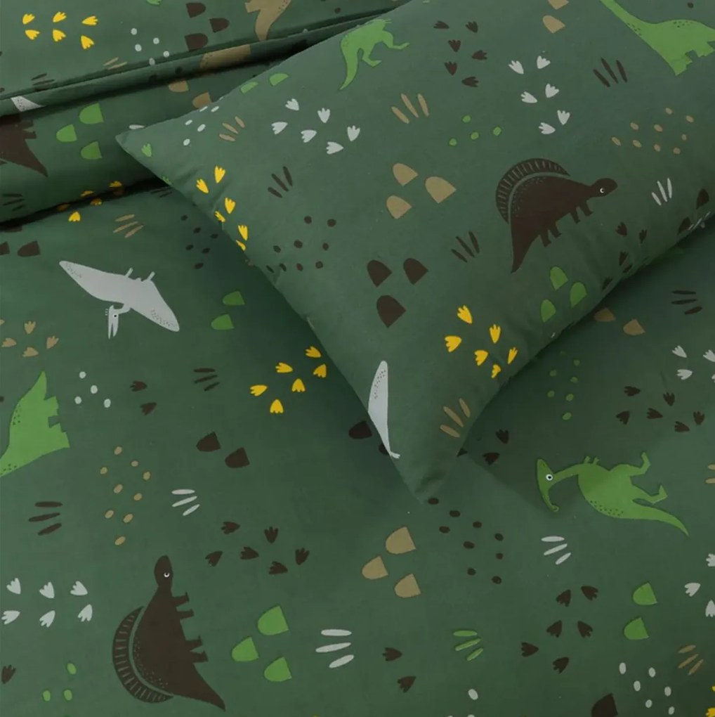 Pamut ágynemű kiságyhoz DINO STEPS sötétzöld Ágyneműhuzat mérete: 45 x 65 cm | 90 x 135 cm