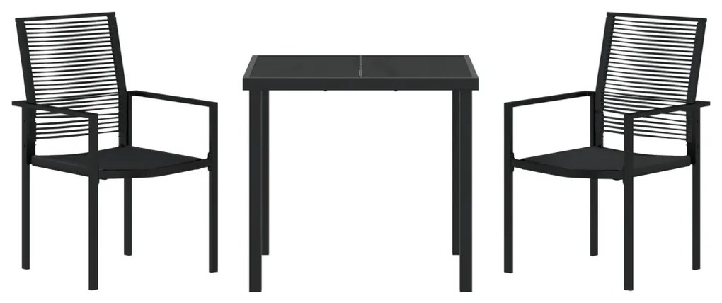 3 Darabos Kerti Étkező Szett Fekete PVC Rattan