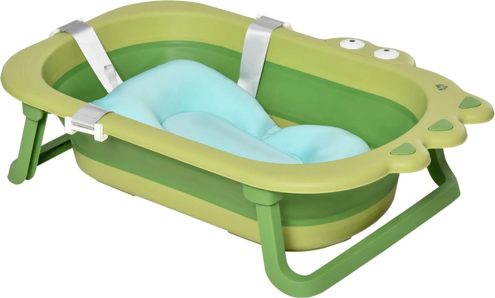 HOMCOM Összecsukható Babakád 0-3 Év 50 Liter Kényelmes Párnával és Összecsukható Lábbal 110 kg Terhelhetőséggel 80x54x21 cm Zöld | Aosom