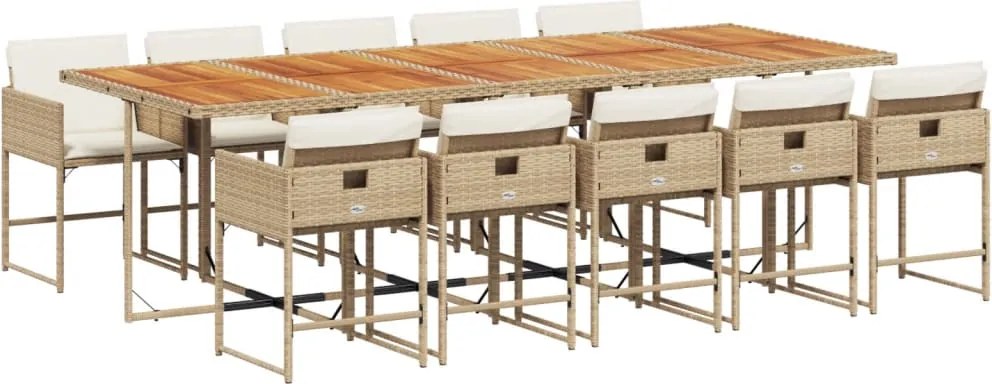 vidaXL 11 részes bézs polyrattan kerti étkezőgarnitúra párnákkal