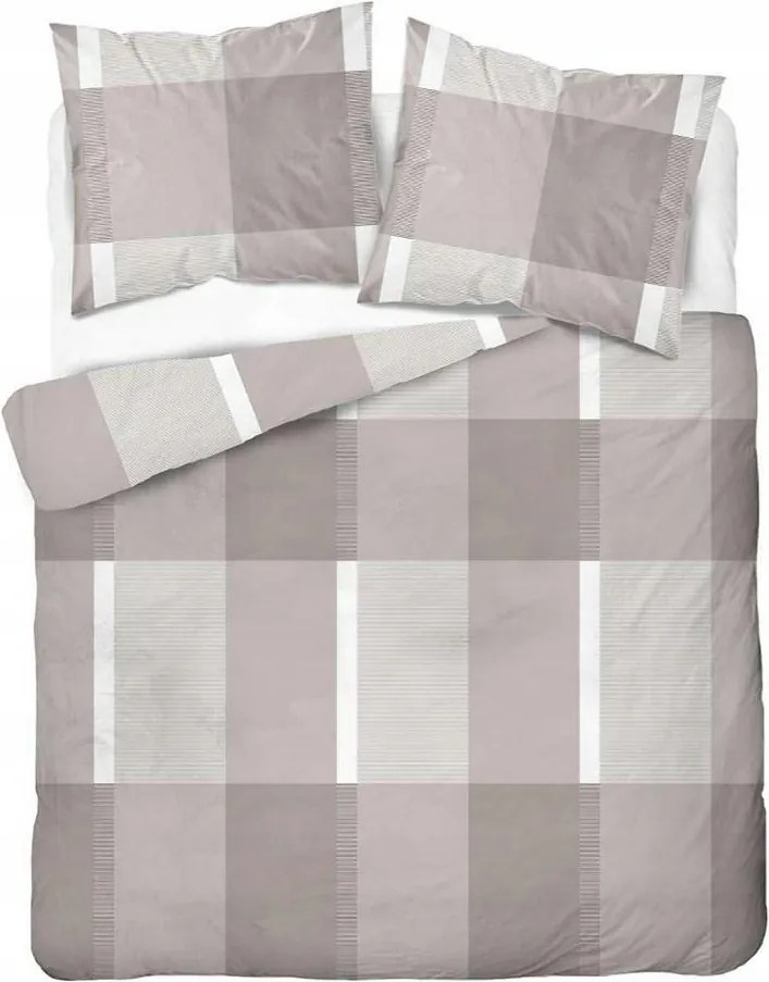 Ágyneműhuzat 220x200 bézs kockás pamut