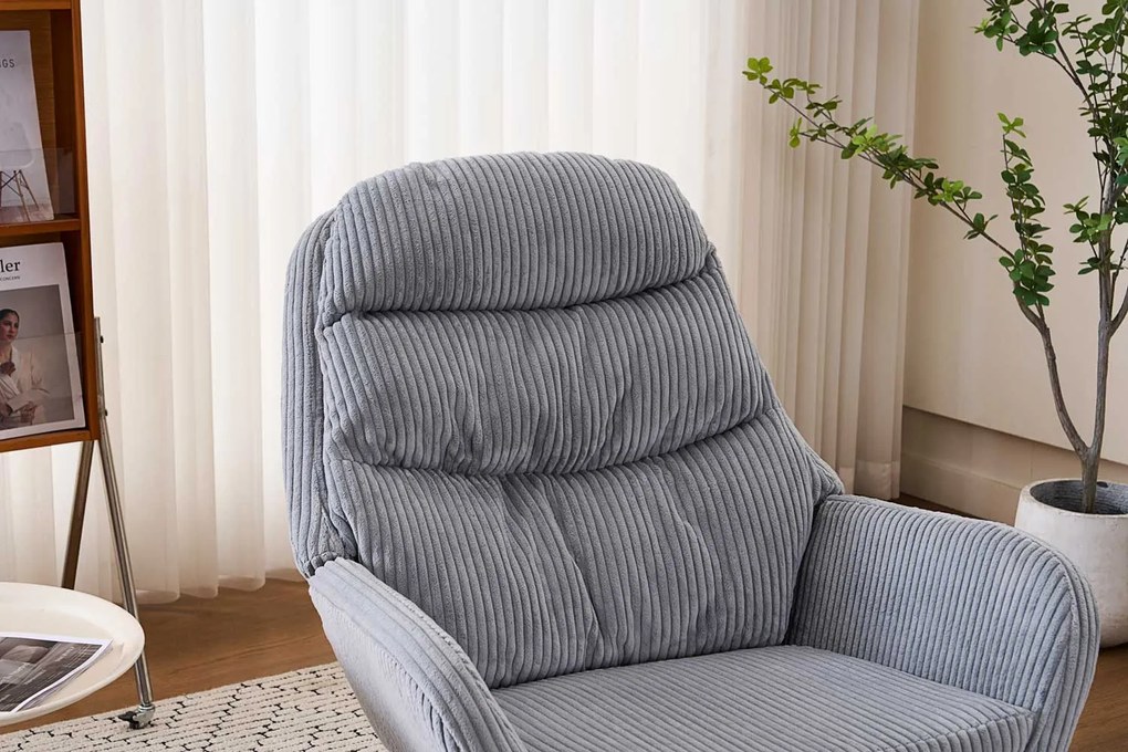 Hintaszék, relaxációs szék kordbársony kárpitozással, szürke