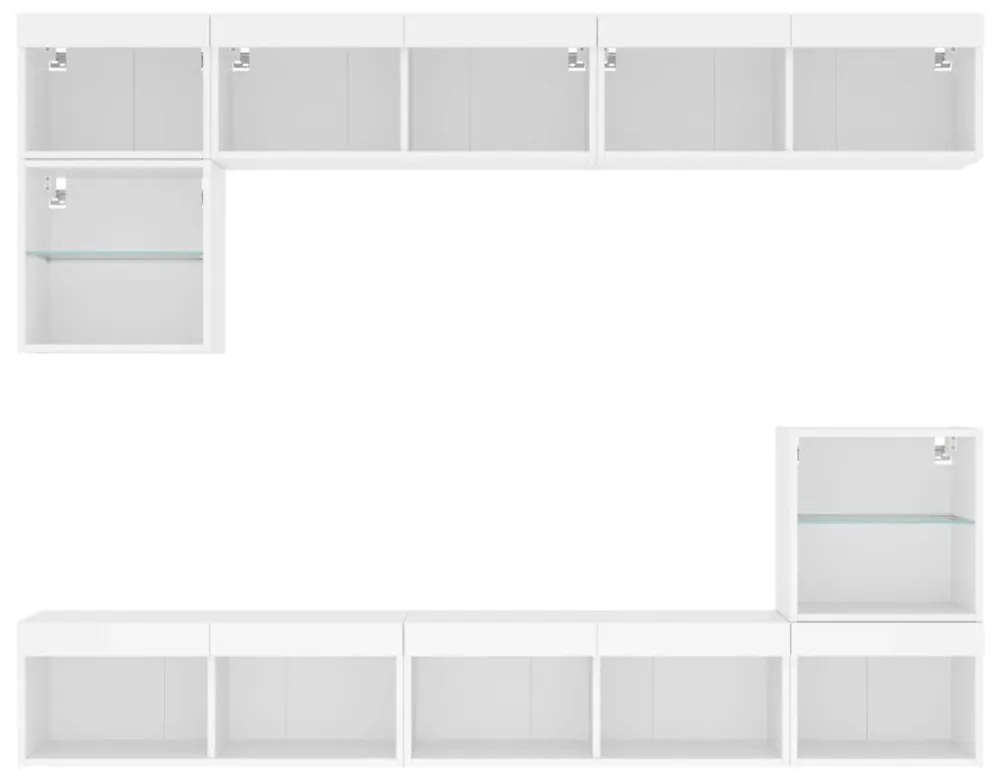 vidaXL 8 darab fehér szerelt fa fali TV-bútor LED-del