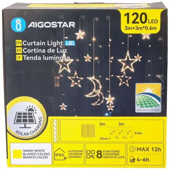 Aigostar - LED napelemes karácsonyi fényfüzér 120xLED/8 világítási mód 3x0,6m 500 mAh IP65 meleg fehér