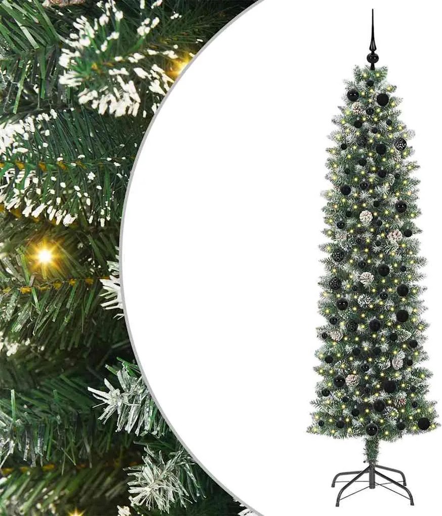 vidaXL Mű Karcsú Karácsonyi Fa 300 LED-del Zöld és Fehér 210 cm