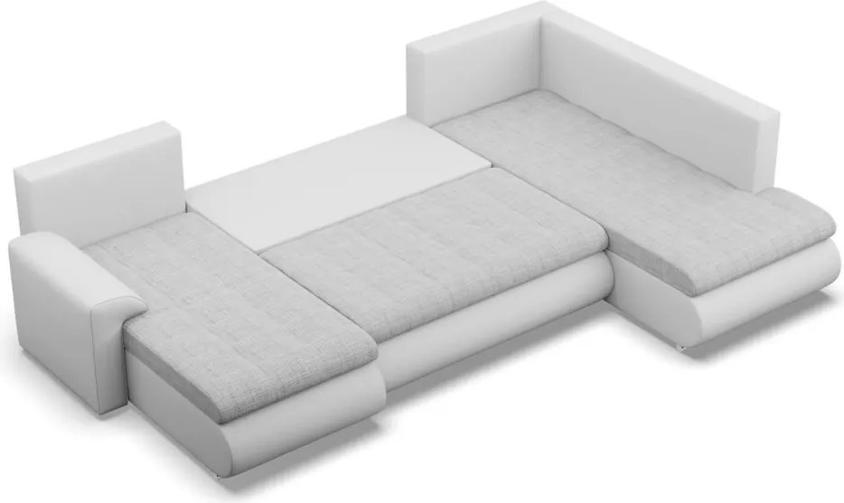Tokio U sarokkanapé, 3 ágyneműtartóval, fonott + műbőr, jobboldali, szürke - fehér
