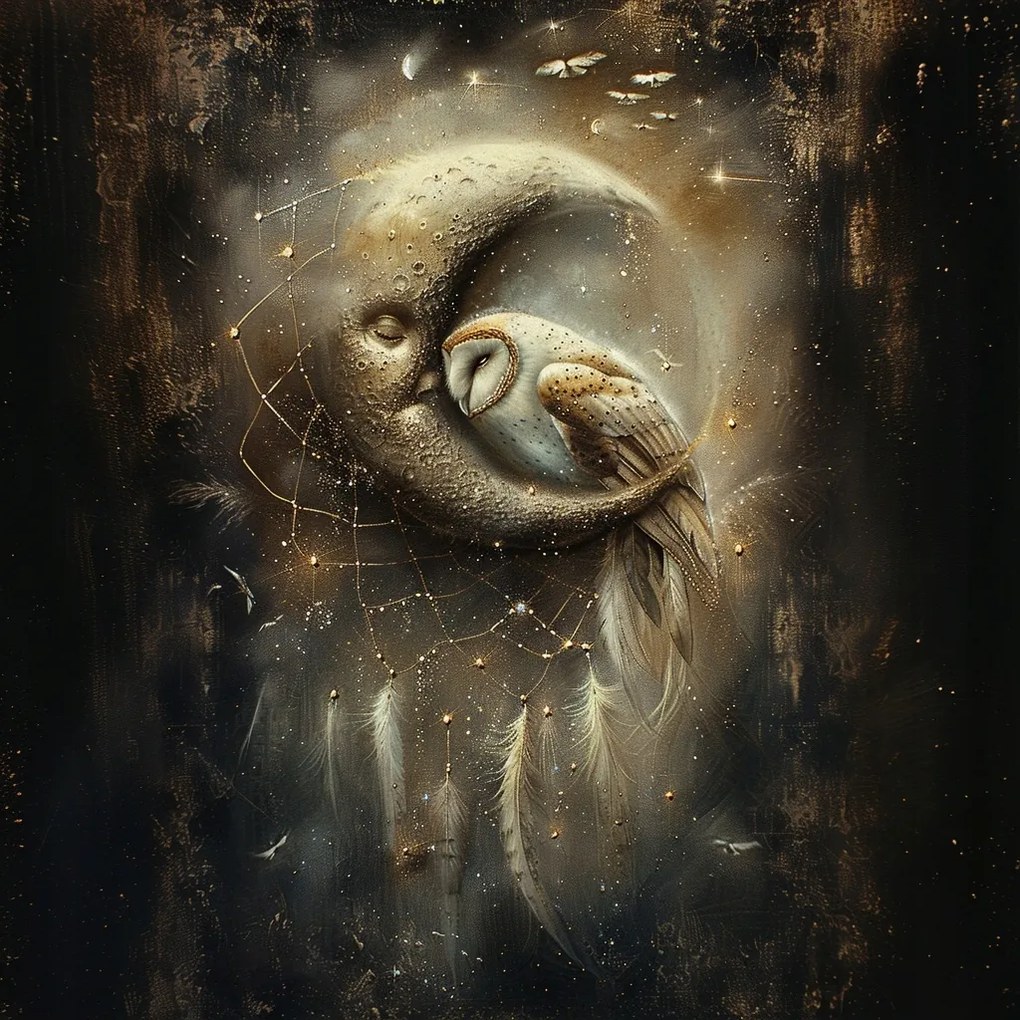 Canvas Vászonkép Mágikus Bagoly Álomfogó Hold Fantasy 40x40