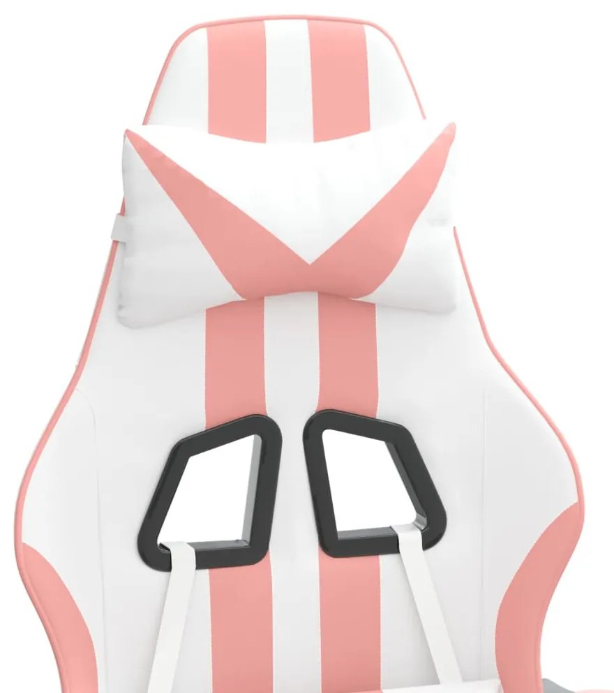 fehér és rózsaszín műbőr forgó játékszék lábtartóval