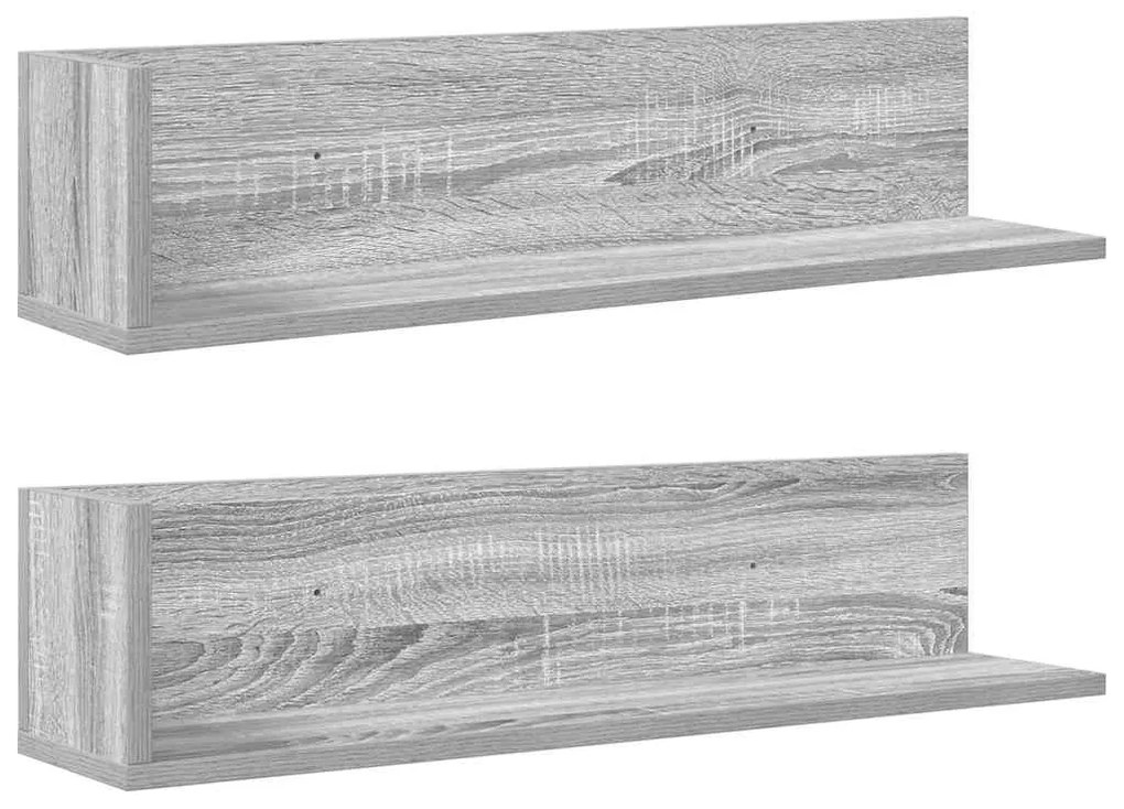2 db szürke sonoma színű szerelt fa fali polc 75x16,5x16,5 cm