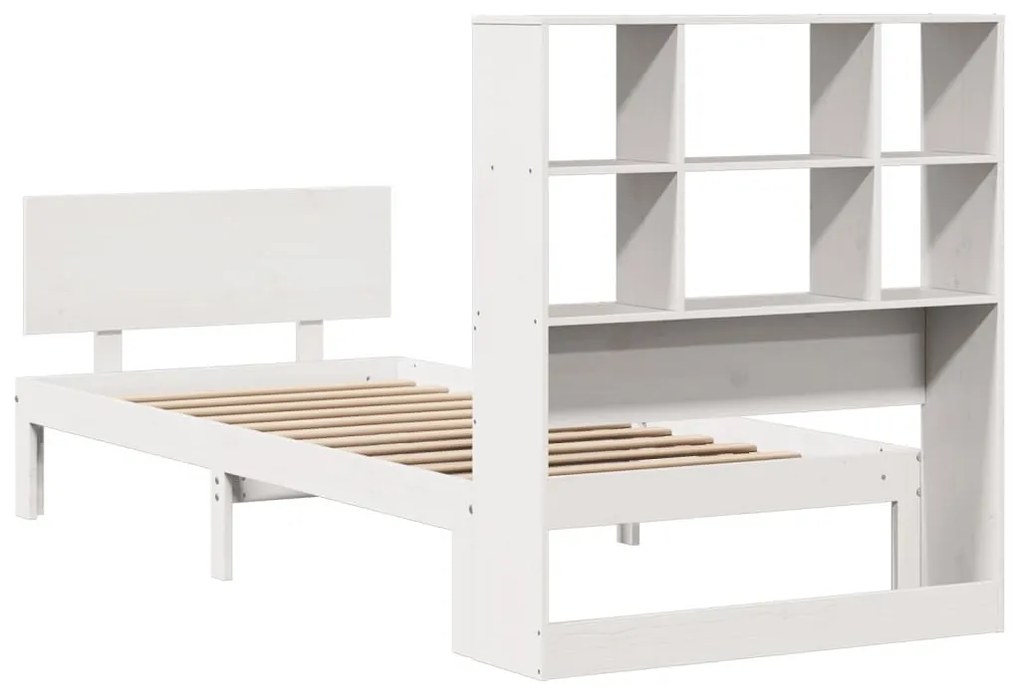 fehér tömör fenyőfa könyvespolcos ágy matrac nélkül 90 x 200 cm