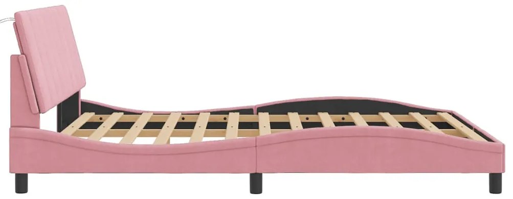 rózsaszín bársony ágykeret LED-ekkel matrac nélkül Hanko 160 x 200 cm