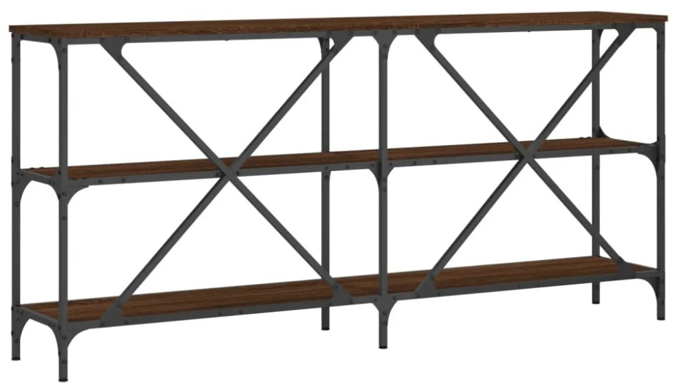 barna tölgyszínű szerelt fa és vas tálalóasztal 160x30x75 cm